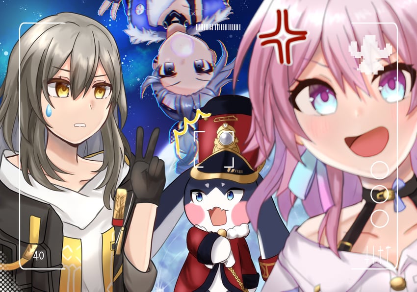 trailblazer, stelle, march 7th, silver wolf, and pom-pom (honkai and 1 more) drawn by enpitsu_runrun
