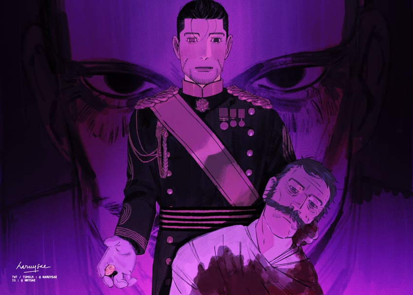 ogata hyakunosuke, tsurumi tokushirou, and hanazawa koujirou (golden kamuy) drawn by naruysae