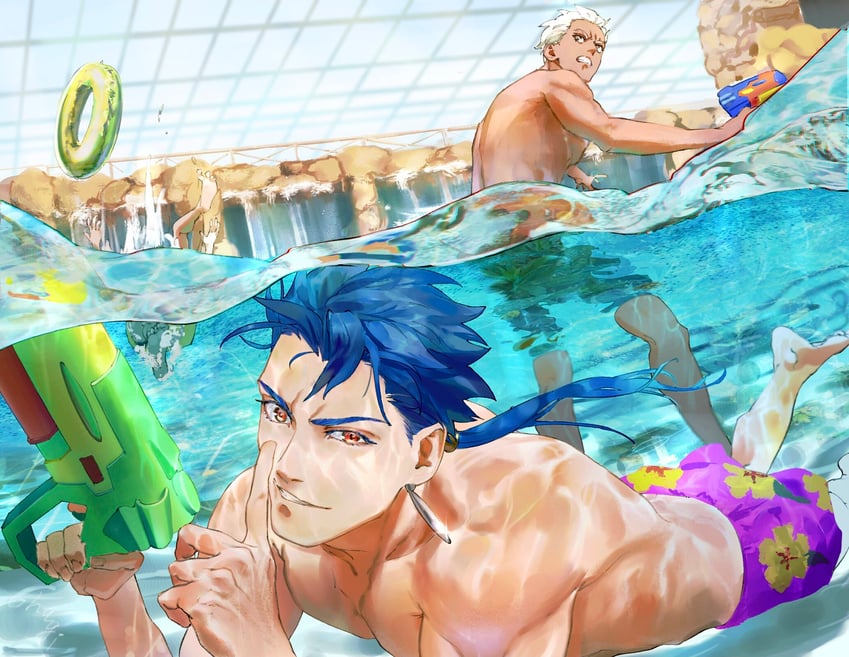 gilgamesh, cu chulainn, and archer (fate and 1 more) drawn by ohhagi_4423