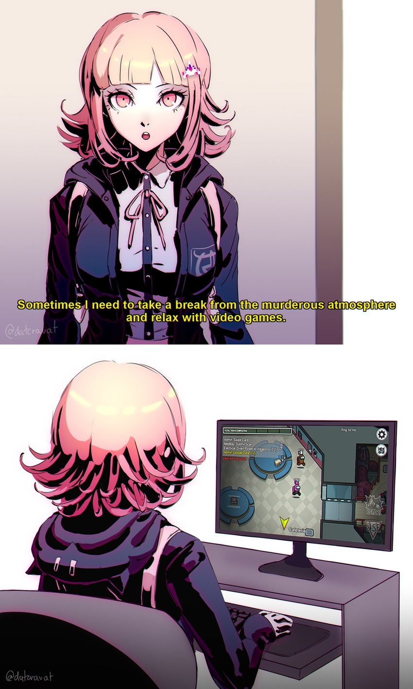 nanami chiaki, pink, and brown (danganronpa and 2 more) drawn by datcravat