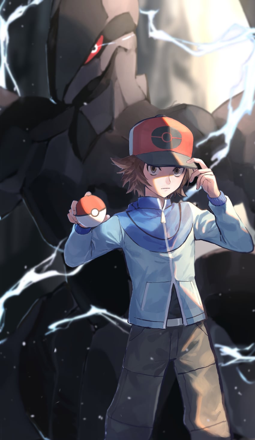 hilbert and zekrom (pokemon and 1 more) drawn by kani_(ympe4782)