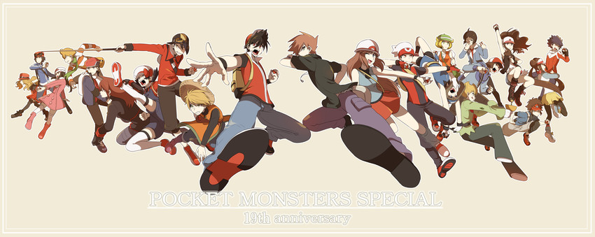dawn, may, rosa, hilda, red, and 17 more (pokemon and 1 more) drawn by rozu_ki