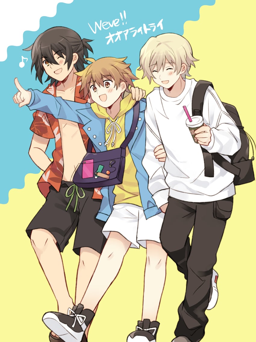 akitsuki shou, tanaka nalu, and hinaoka masaki (wave!! surfing yappe!!) drawn by mamibakuhatu