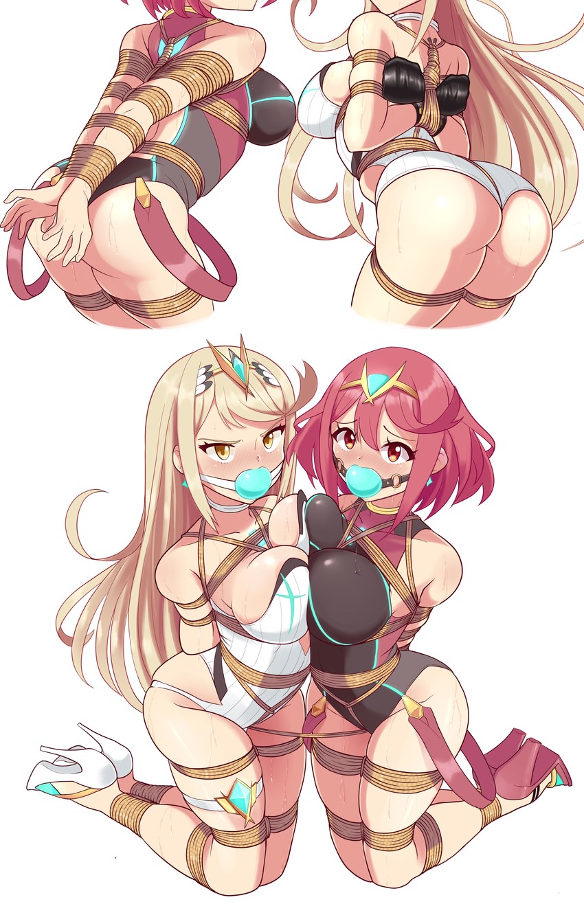 pyra and mythra (xenoblade chronicles and 1 more) drawn by bagelbomb