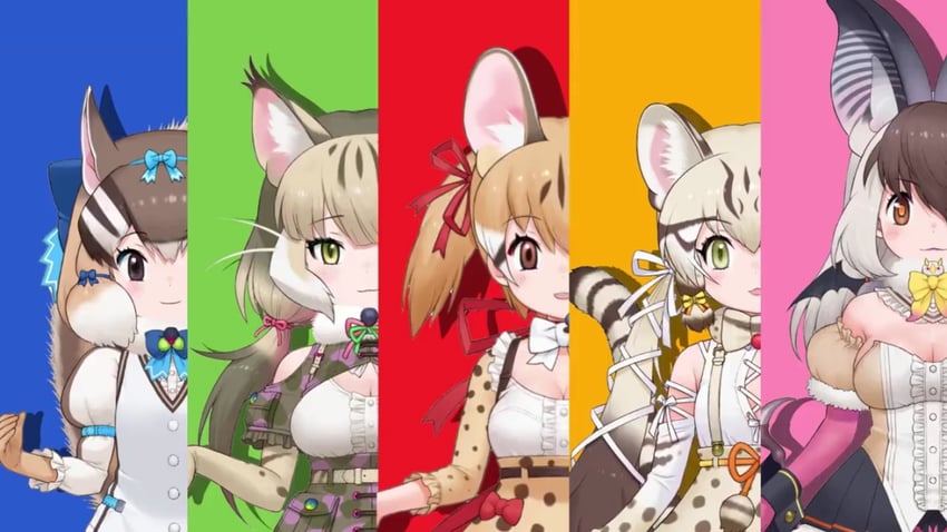 brown long-eared bat, siberian chipmunk, jungle cat, geoffroy's cat, and large-spotted genet (kemono friends and 1 more) drawn by yoshizaki_mine
