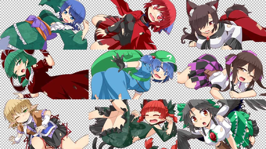 kaenbyou rin, reiuji utsuho, kawashiro nitori, mizuhashi parsee, kagiyama hina, and 5 more (touhou) drawn by hemogurobin_a1c