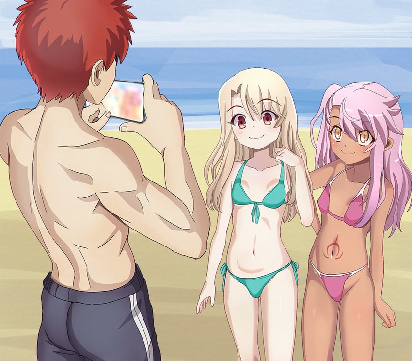 illyasviel von einzbern, emiya shirou, and chloe von einzbern (fate and 1 more) drawn by aruman