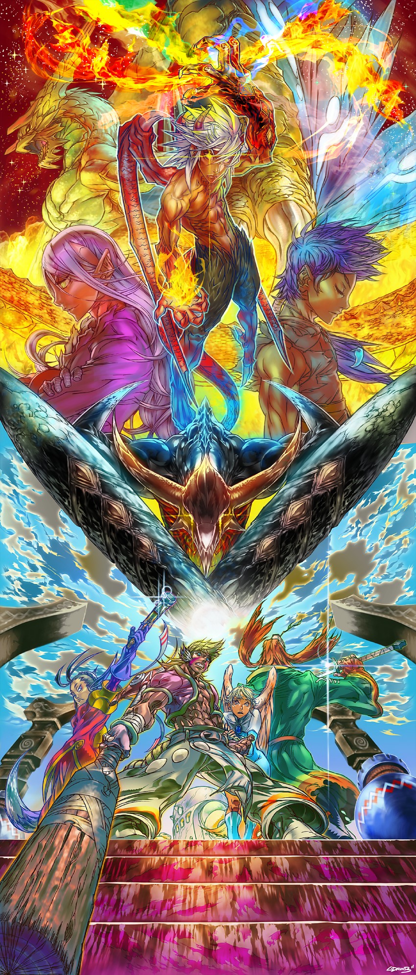 nina, ursula, ryu, fou-lu, cray, and 4 more (breath of fire and 1 more) drawn by l-dawb