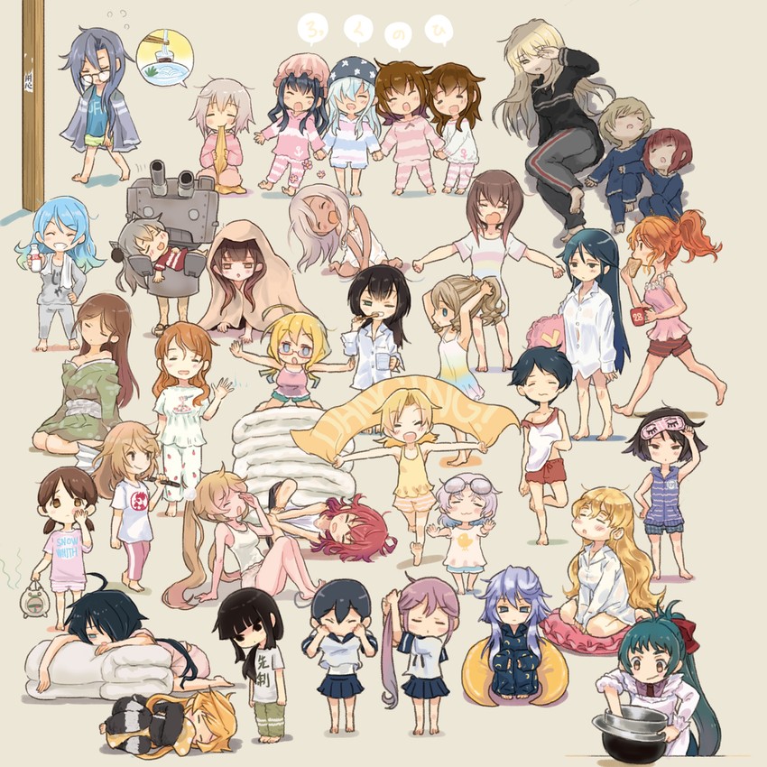 hibiki, inazuma, ikazuchi, akatsuki, amatsukaze, and 32 more (kantai collection) drawn by saiguchi_otoufu