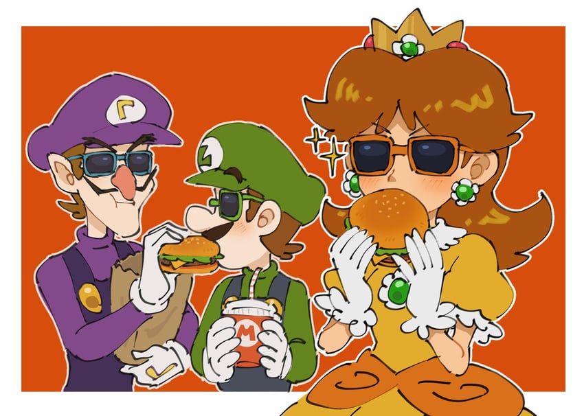 luigi, princess daisy, and waluigi (mario) drawn by mimimi_(mimimim9999)