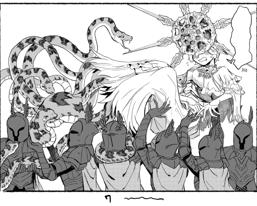 dark sun gwyndolin and silver knight (dark souls and 1 more) drawn by zunkome