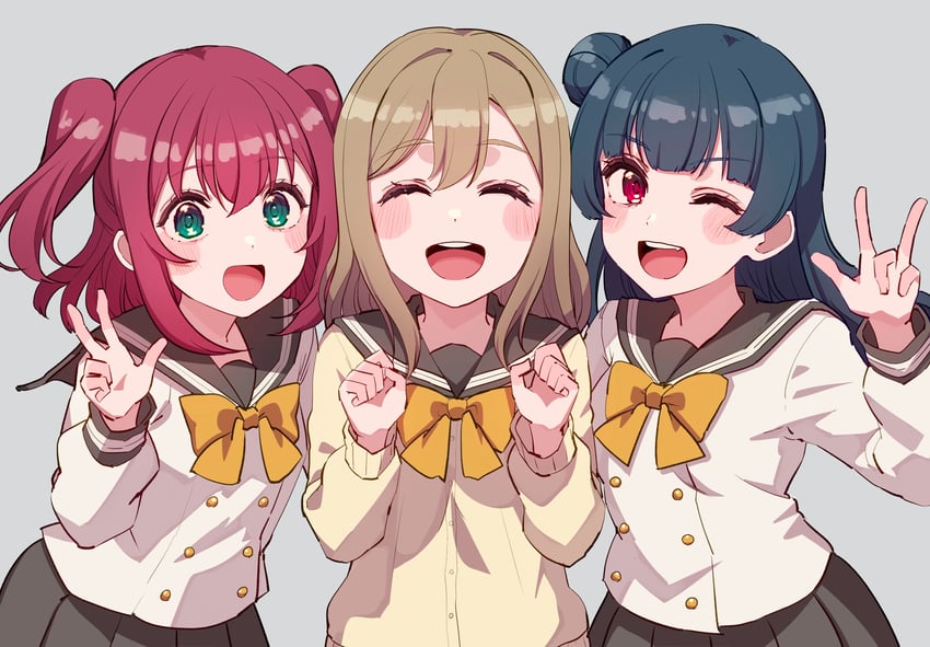 tsushima yoshiko, kunikida hanamaru, and kurosawa ruby (love live! and 1 more) drawn by cream_(nipakupa)