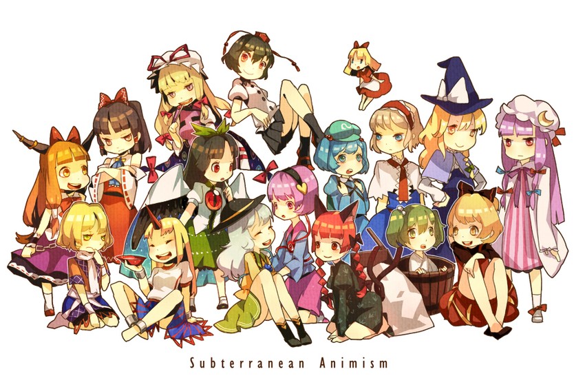 hakurei reimu, kirisame marisa, komeiji koishi, alice margatroid, patchouli knowledge, and 12 more (touhou and 1 more) drawn by clea_(geee13)