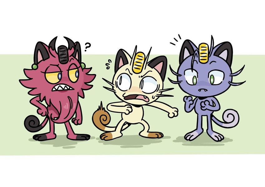 jessie, james, meowth, alolan meowth, and galarian meowth (pokemon) drawn by kiana_mai