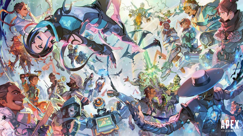 wattson, wraith, crypto, octane, valkyrie, and 21 more (apex legends) drawn by iwamoto_zerogo