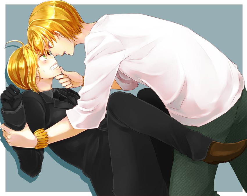 artoria pendragon, saber, and gilgamesh (fate and 2 more) drawn by chiroron