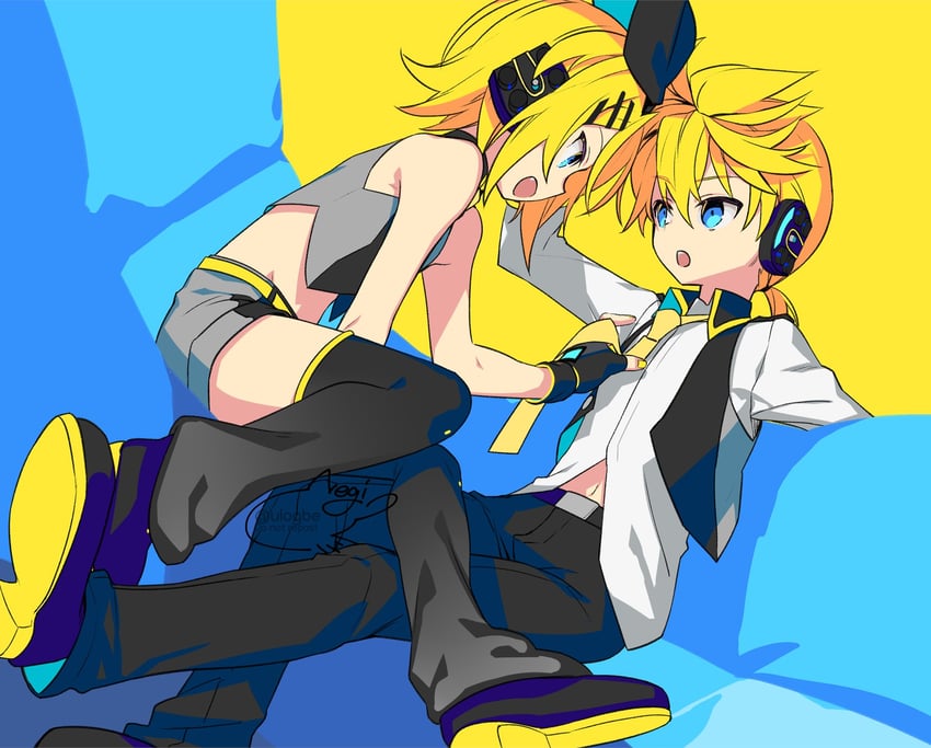 kagamine rin and kagamine len (vocaloid and 2 more) drawn by negi_(ulog'be)