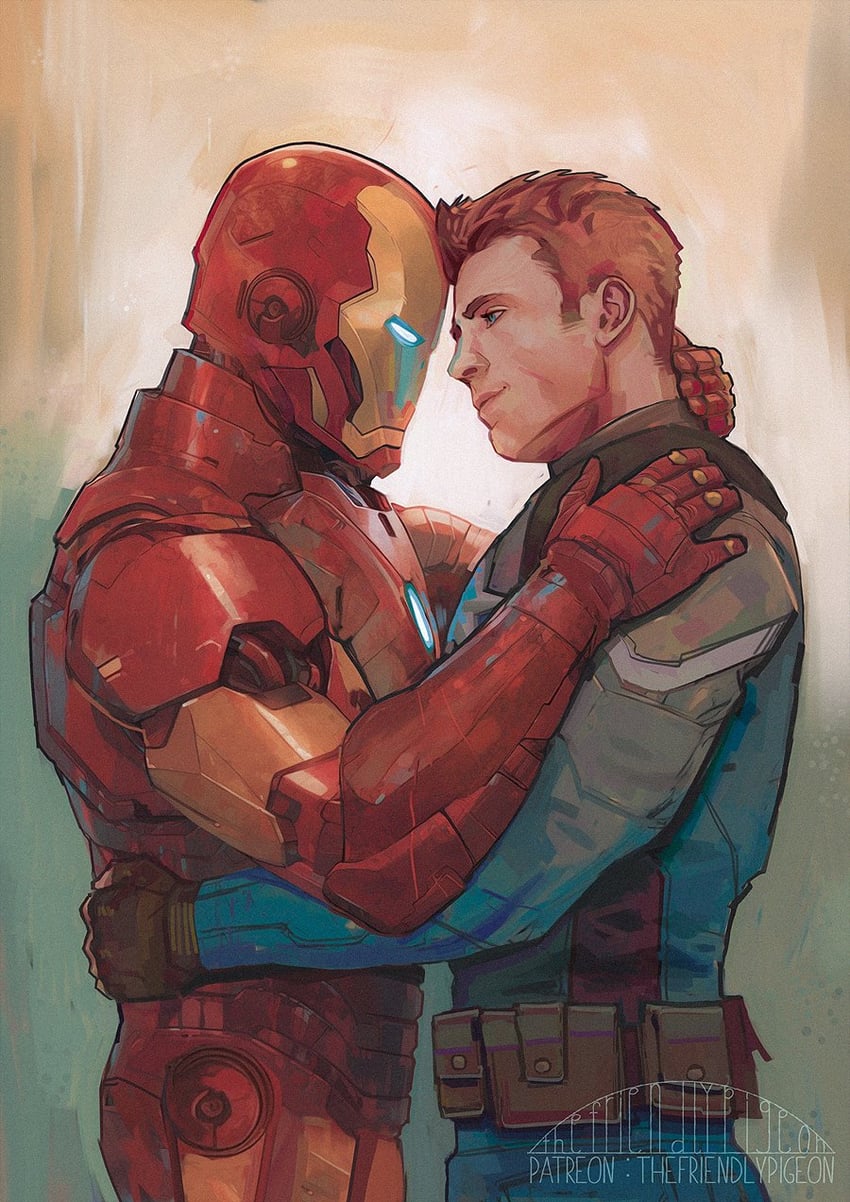 steve rogers, captain america, and iron man (marvel and 1 more) drawn by thefriendlypigeon