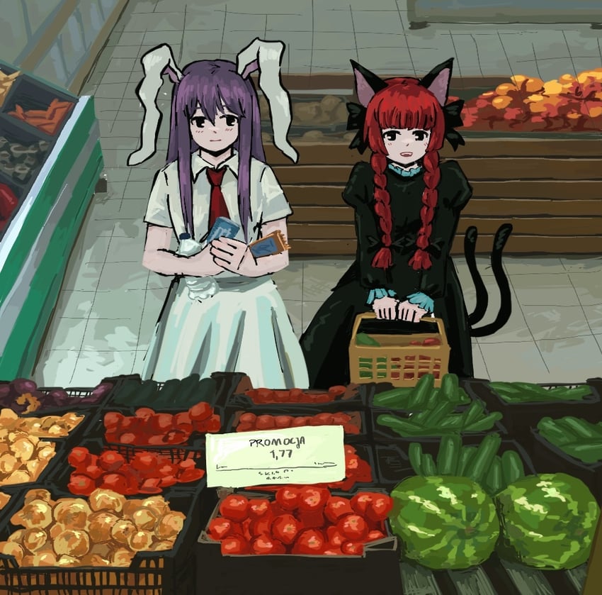 reisen udongein inaba and kaenbyou rin (touhou) drawn by zozoru