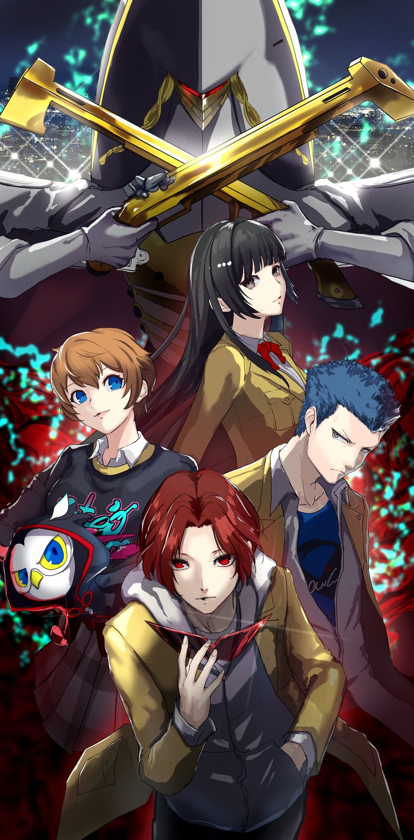 kamishiro nagisa, arai motoha, tanemura riko, lufel, kanou shun, and 1 more (persona and 2 more) drawn by yuu_(primenumber7)