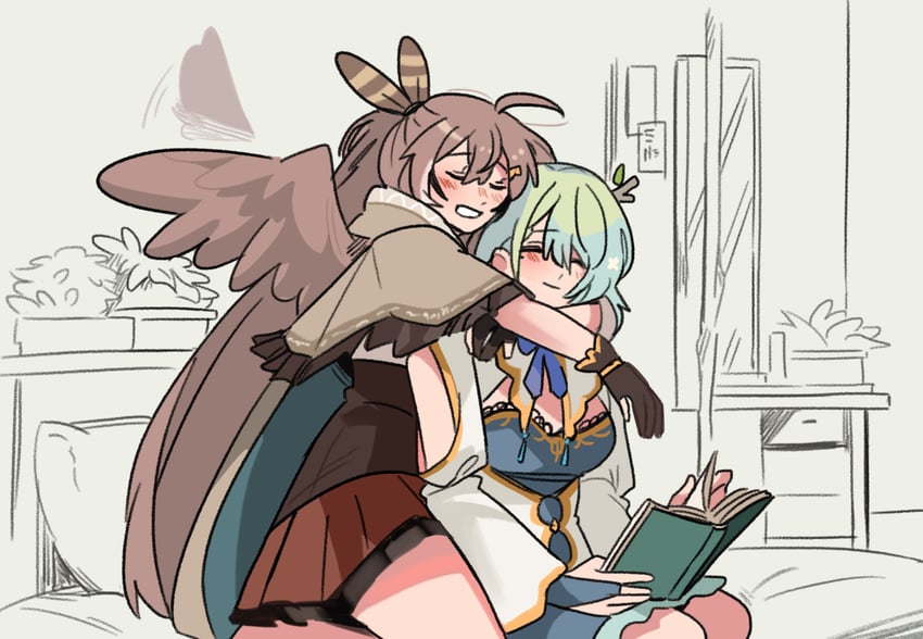 nanashi mumei and ceres fauna (hololive and 1 more) drawn by fongban_illust