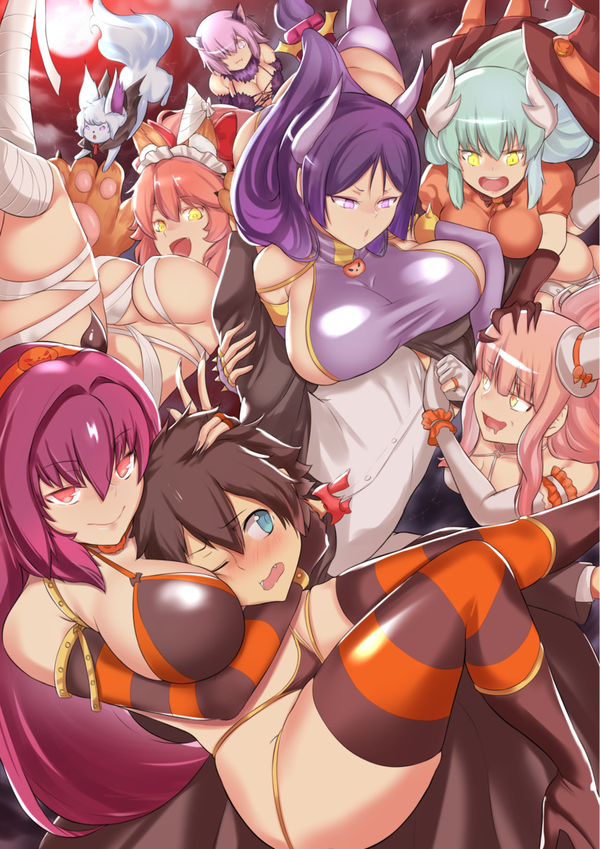 mash kyrielight, fujimaru ritsuka, tamamo, scathach, minamoto no raikou, and 4 more (fate and 1 more) drawn by aster_crowley