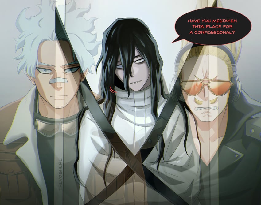 aizawa shota, present mic, and loud cloud (boku no hero academia) drawn by trevo_(trevoshere)