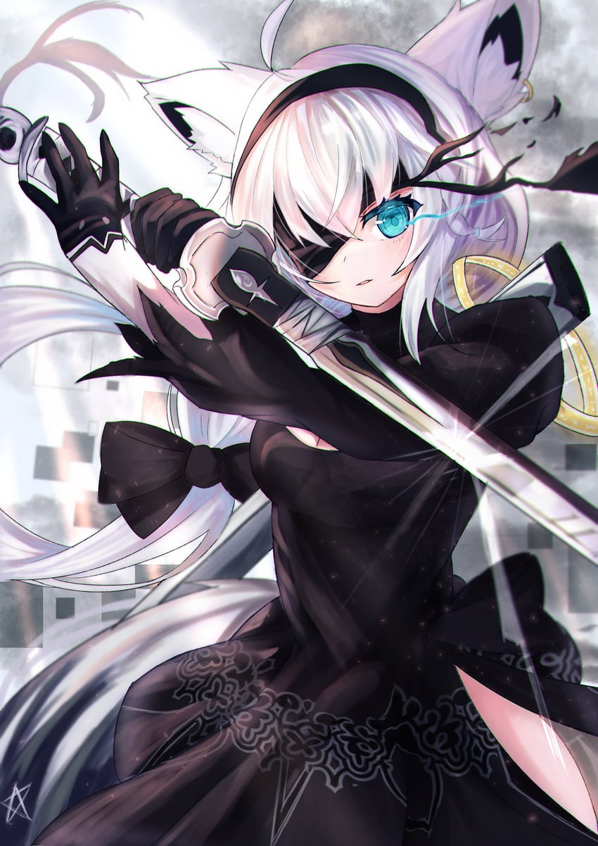 shirakami fubuki and 2b (hololive and 2 more) drawn by soma443