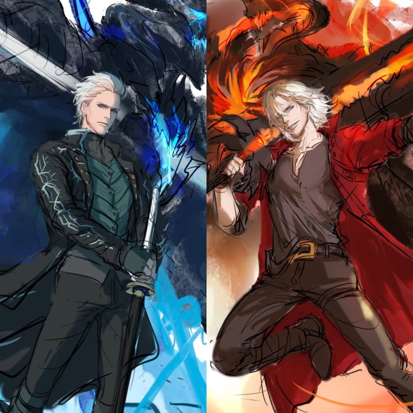 dante and vergil (devil may cry and 1 more) drawn by yun_nian162