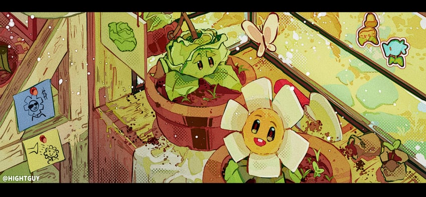 sunflower, snow pea, melon-pult, cabbage-pult, and marigold (plants vs. zombies) drawn by hightguy