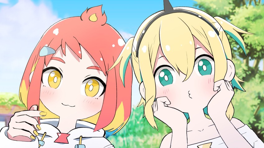 amano pikamee and hikasa tomoshika (voms) drawn by gyari_(imagesdawn) and hikasa_tomoshika_(artist)