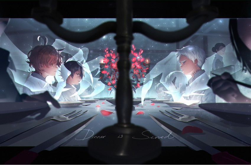 emma, norman, ray, and isabella (yakusoku no neverland) drawn by j_315_(jean)