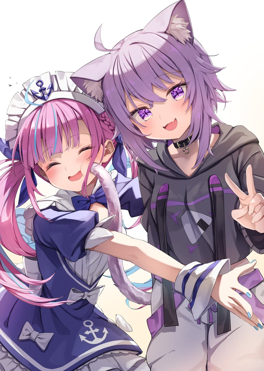 nekomata okayu and minato aqua (hololive) drawn by summer_tail720
