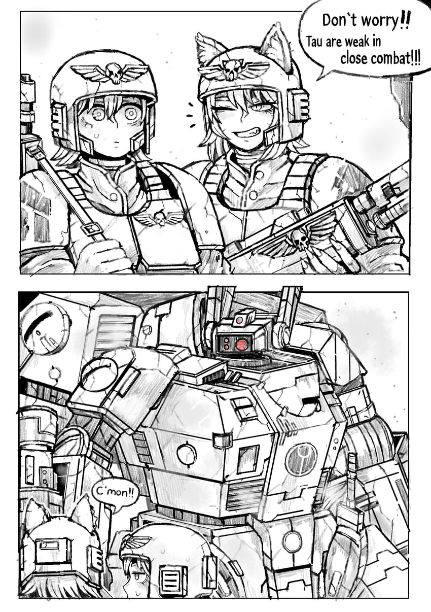 astra militarum and t'au (warhammer 40k) drawn by octosoup