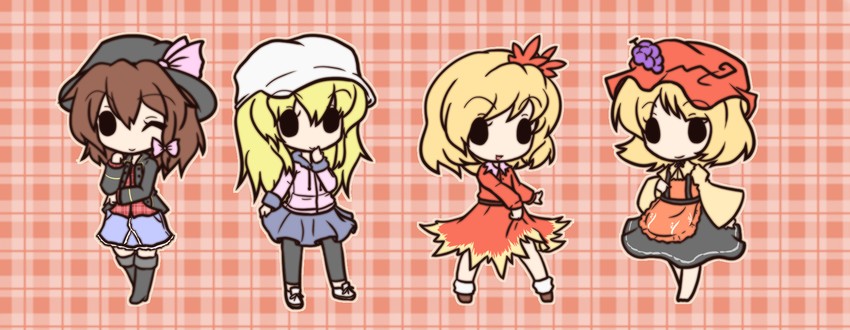 usami renko, maribel hearn, aki minoriko, and aki shizuha (touhou) drawn by fushigi_ebi