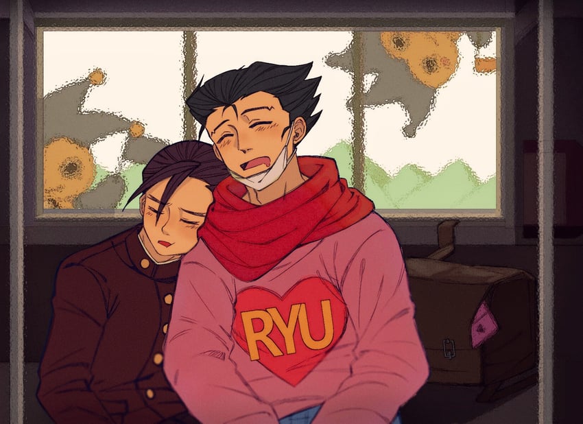phoenix wright, apollo justice, and blue badger (ace attorney) drawn by zghwbyl