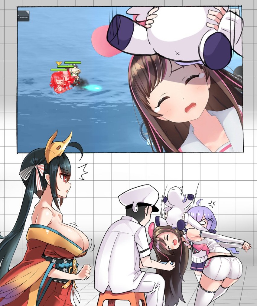 taihou, commander, unicorn, and kizuna ai (azur lane and 1 more) drawn by hm_(hmongt)
