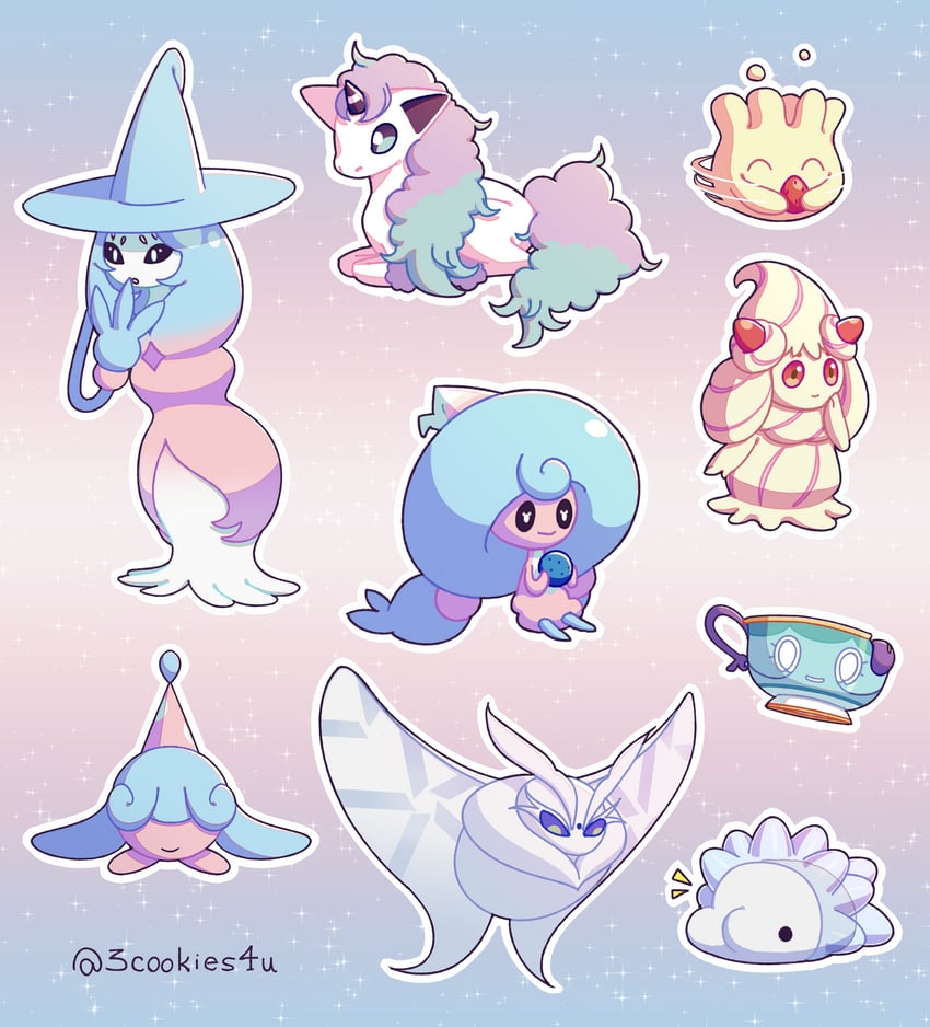 alcremie, hatterene, snom, hatenna, galarian ponyta, and 4 more (pokemon) drawn by 3cookies4u