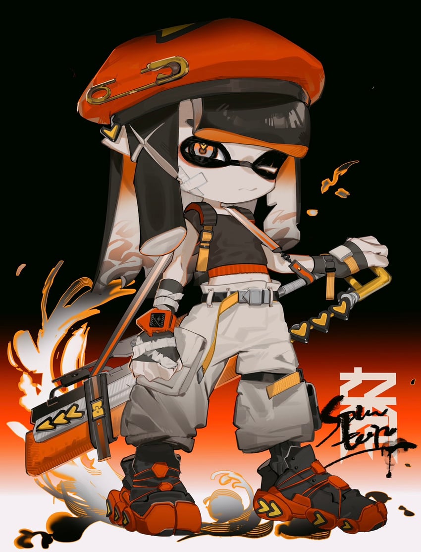 inkling player character and inkling girl (splatoon and 1 more) drawn by hossi