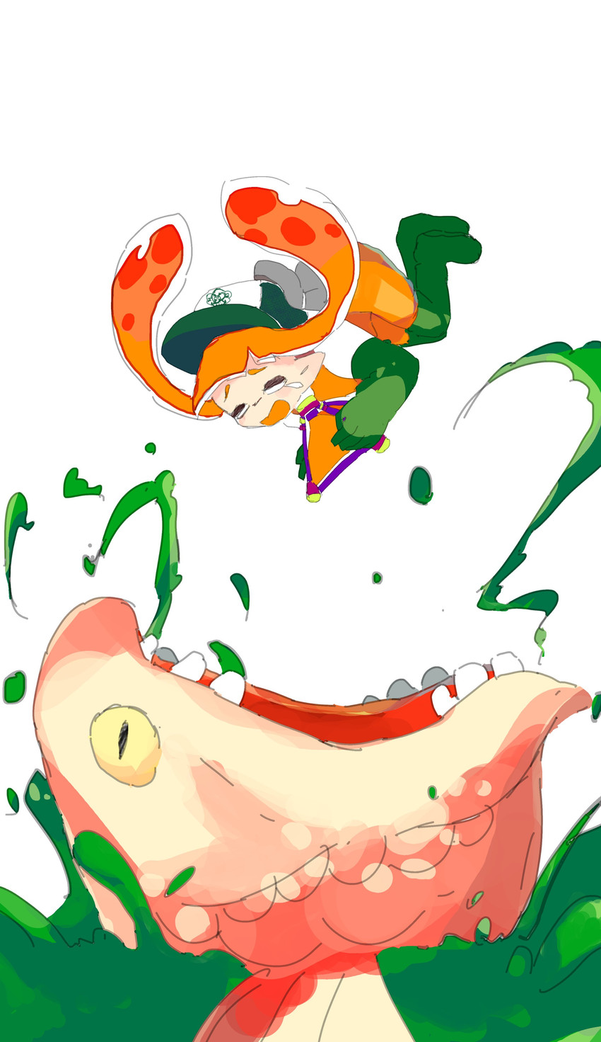 inkling player character, inkling girl, and maws (splatoon and 1 more) drawn by sunokoika