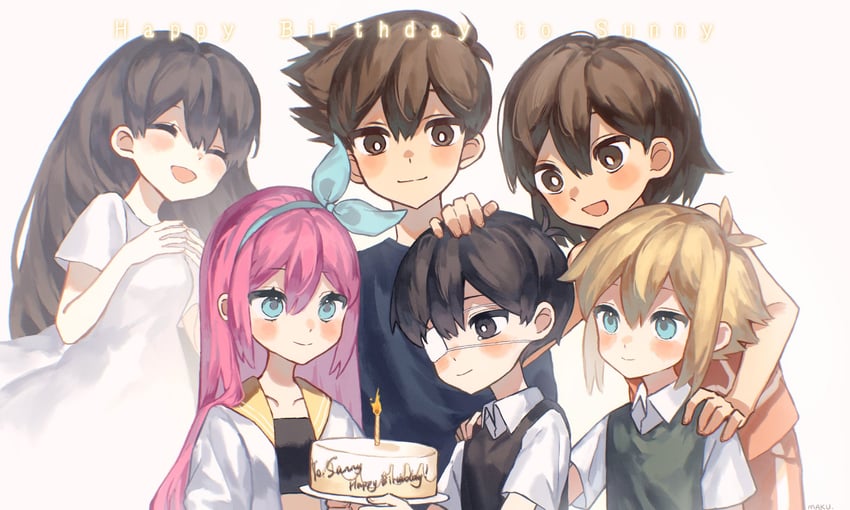 sunny, basil, mari, aubrey, kel, and 1 more (omori) drawn by makucrp