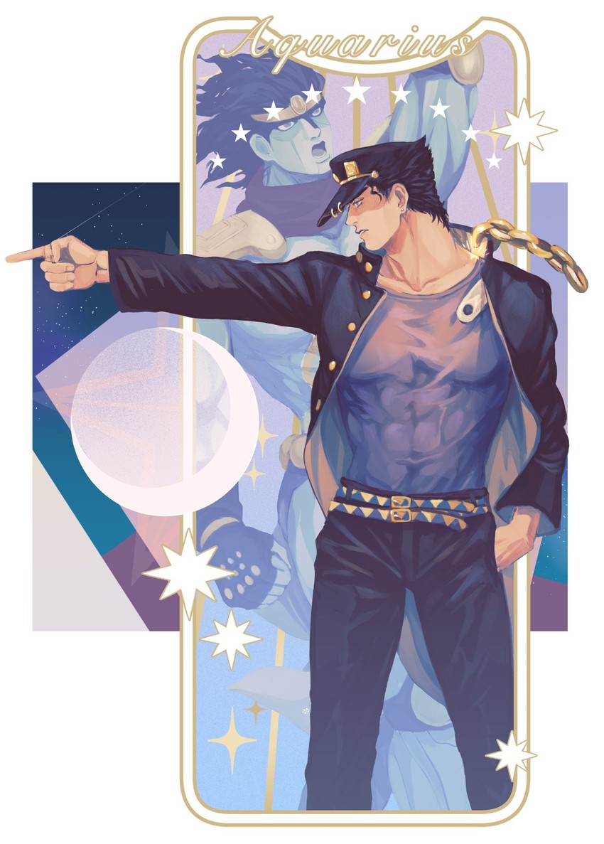 kujo jotaro and star platinum (jojo no kimyou na bouken and 1 more) drawn by inum0g
