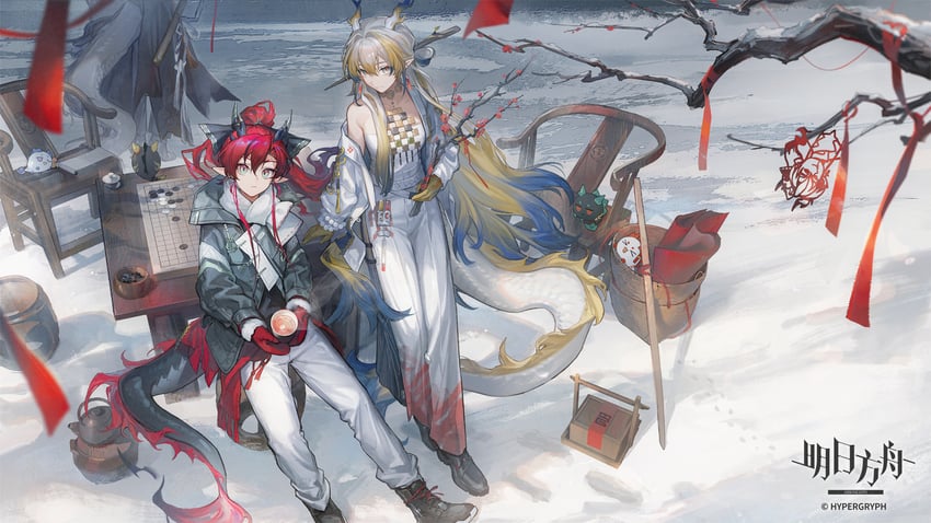 shu, dusk, nian, ling, chongyue, and 2 more (arknights) drawn by kang_yiqian_(self_cultivation)