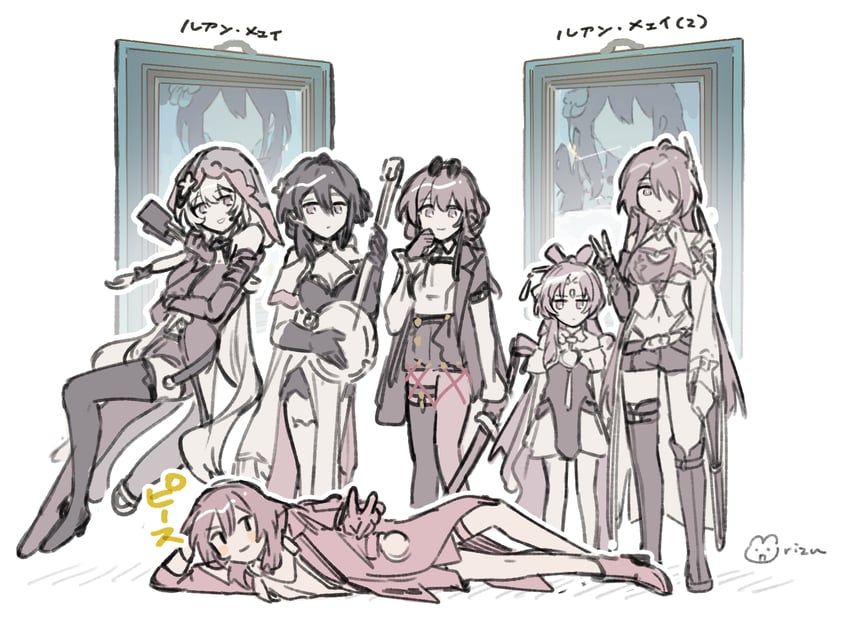 trailblazer, stelle, kafka, acheron, black swan, and 2 more (honkai and 1 more) drawn by rizu033