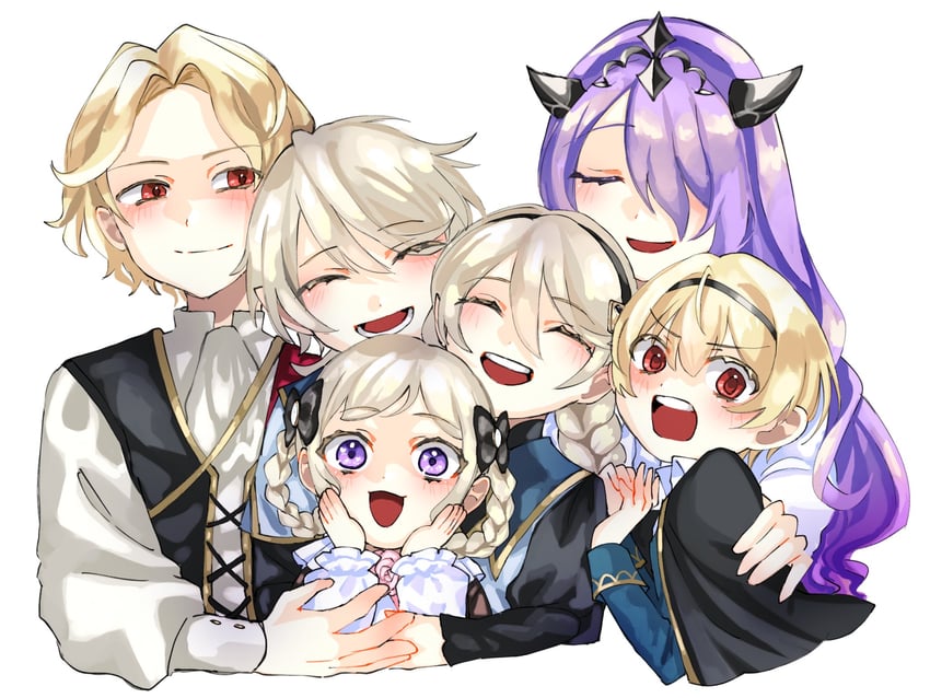 female corrin, camilla, male corrin, elise, leo, and 1 more (fire emblem and 1 more) drawn by kataagetokage