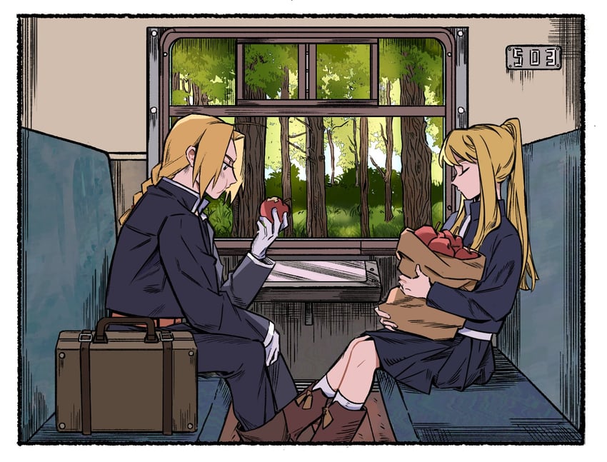 edward elric and winry rockbell (fullmetal alchemist) drawn by astrastar