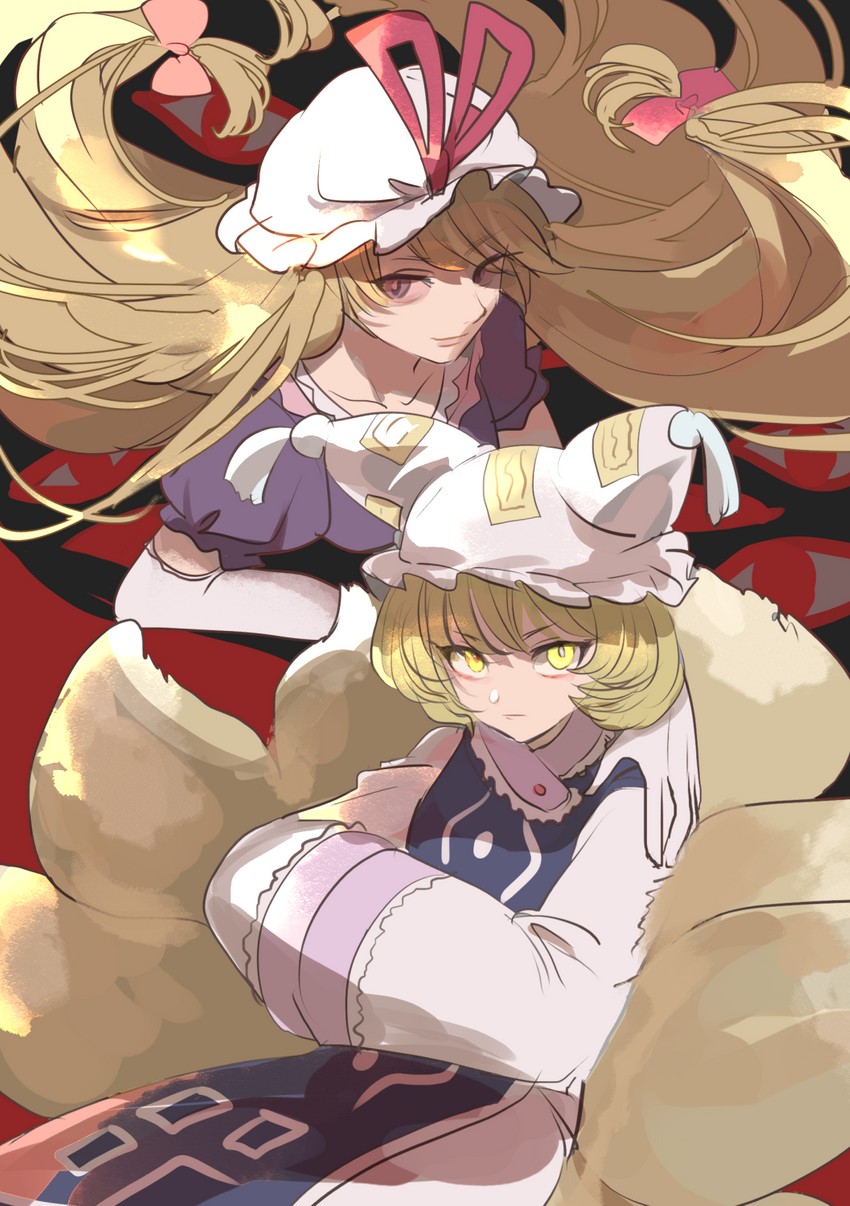 yakumo yukari and yakumo ran (touhou) drawn by kerok_(joniko1110)