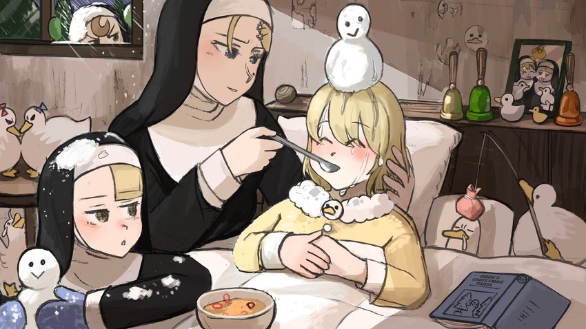 clumsy nun, froggy nun, spicy nun, and strict nun (little nuns) drawn by diva_(hyxpk)