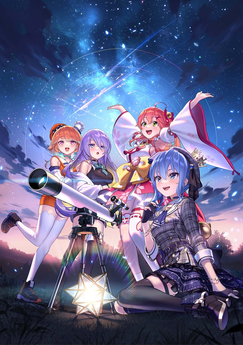 hoshimachi suisei, sakura miko, takanashi kiara, and moona hoshinova (hololive and 3 more) drawn by hikosan