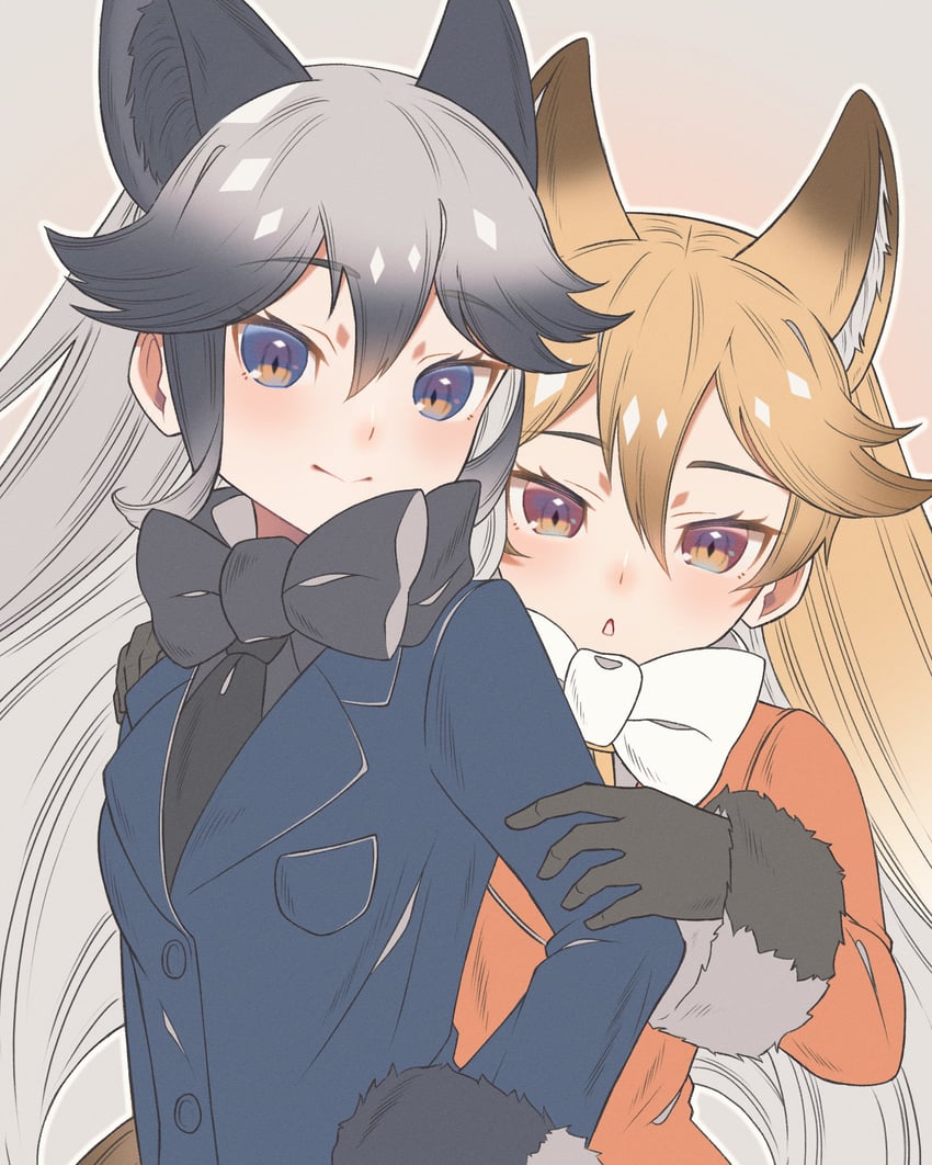 silver fox and ezo red fox (kemono friends) drawn by taku_hanamiyap
